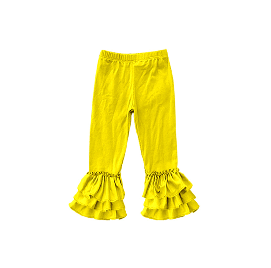 custom moq 5 girls icing cotton pants Bright Yellow three-tiered ruffled trousers