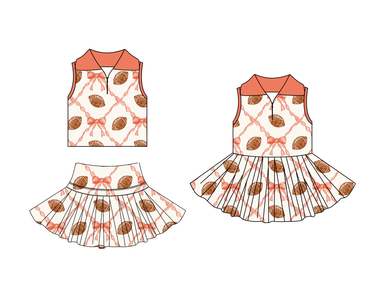25.10.23 custom each style moq 5 eta 6-8week Sibling Sisters rugby bow baby girl sleeveless skirts sets and dress match family design