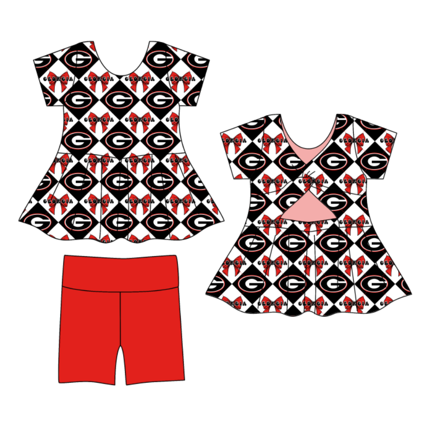 Custom moq 5 mix size Plaid Baby Girl's Short-Sleeved Shirt And Shorts Team Outfit Children's Clothing Set for Girls