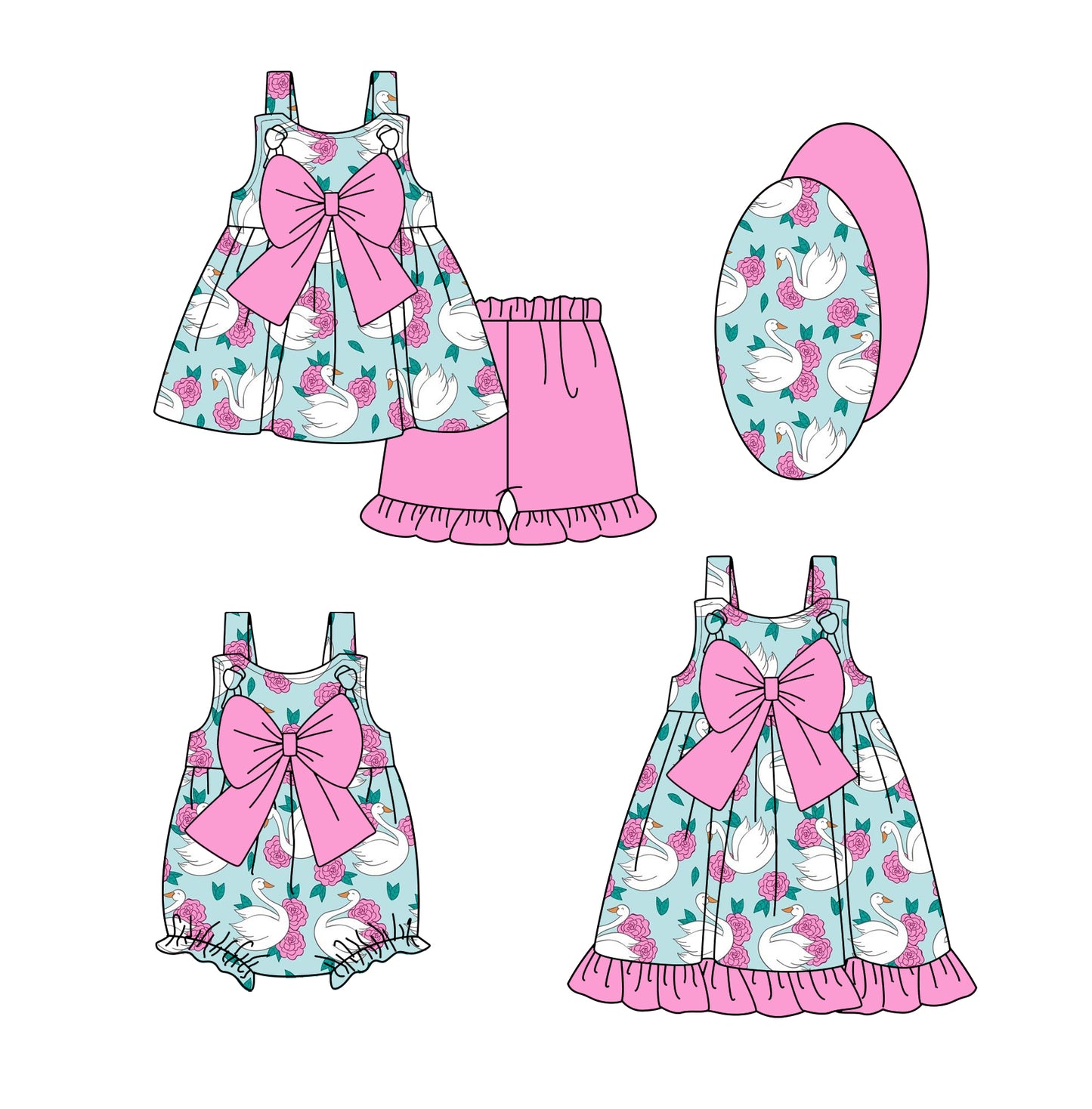2.28 custom each style moq 5eta 4-6week Sibling Sister floral baby girl short sleeve shorts sets and dress and rompers match family design