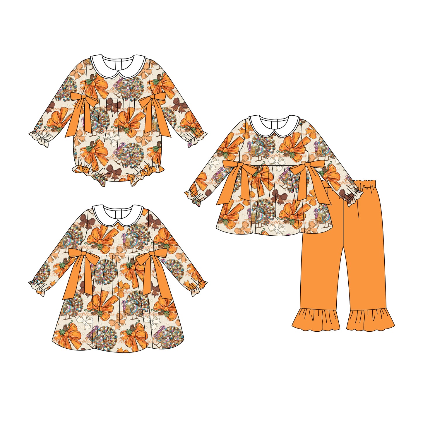 25.6.24 custom each style moq 5eta 4-6week Sibling Sisters halloween bow baby girl long sleeve pants sets and dress and rompers match family design