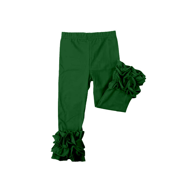 custom moq 5 girls icing cotton pants Dark green pleated ruffle trousers