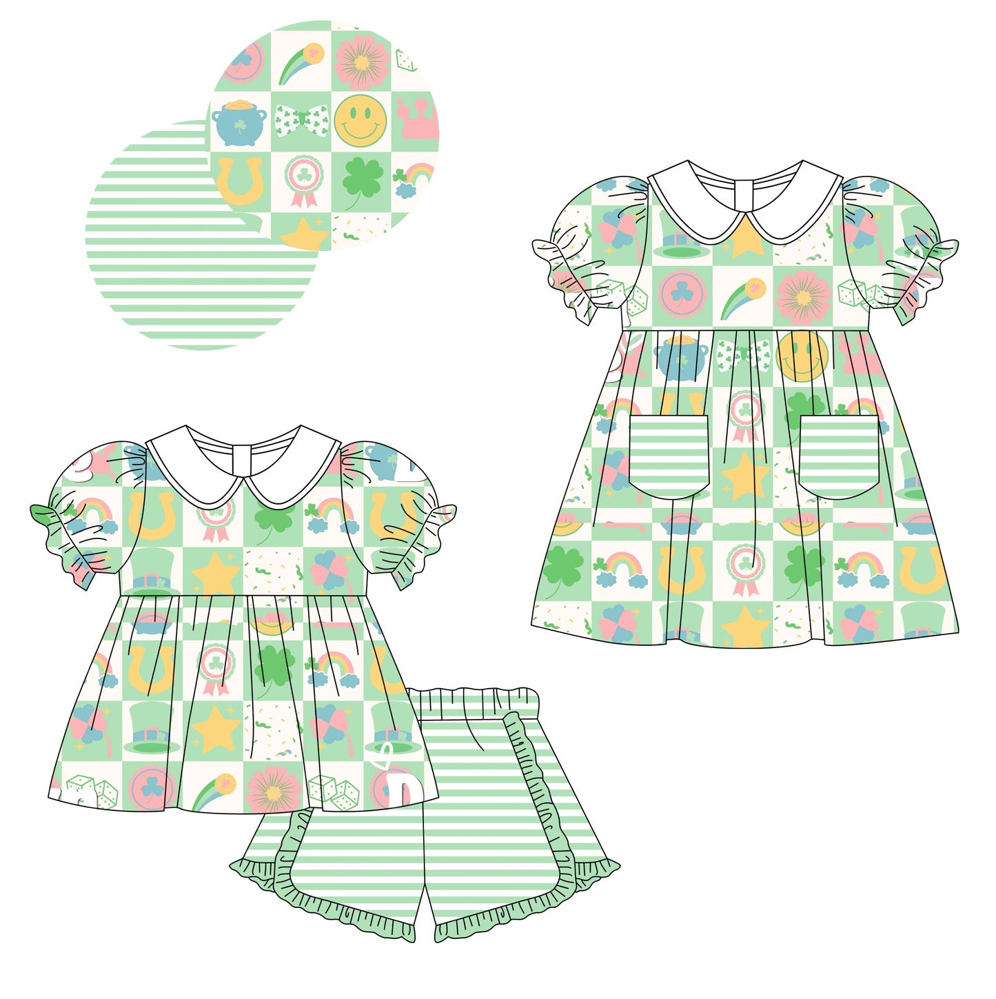 11.11 custom each style moq 5eta 4-6week Sibling Sister smiley baby girl short sleeve shorts sets and dresses match design