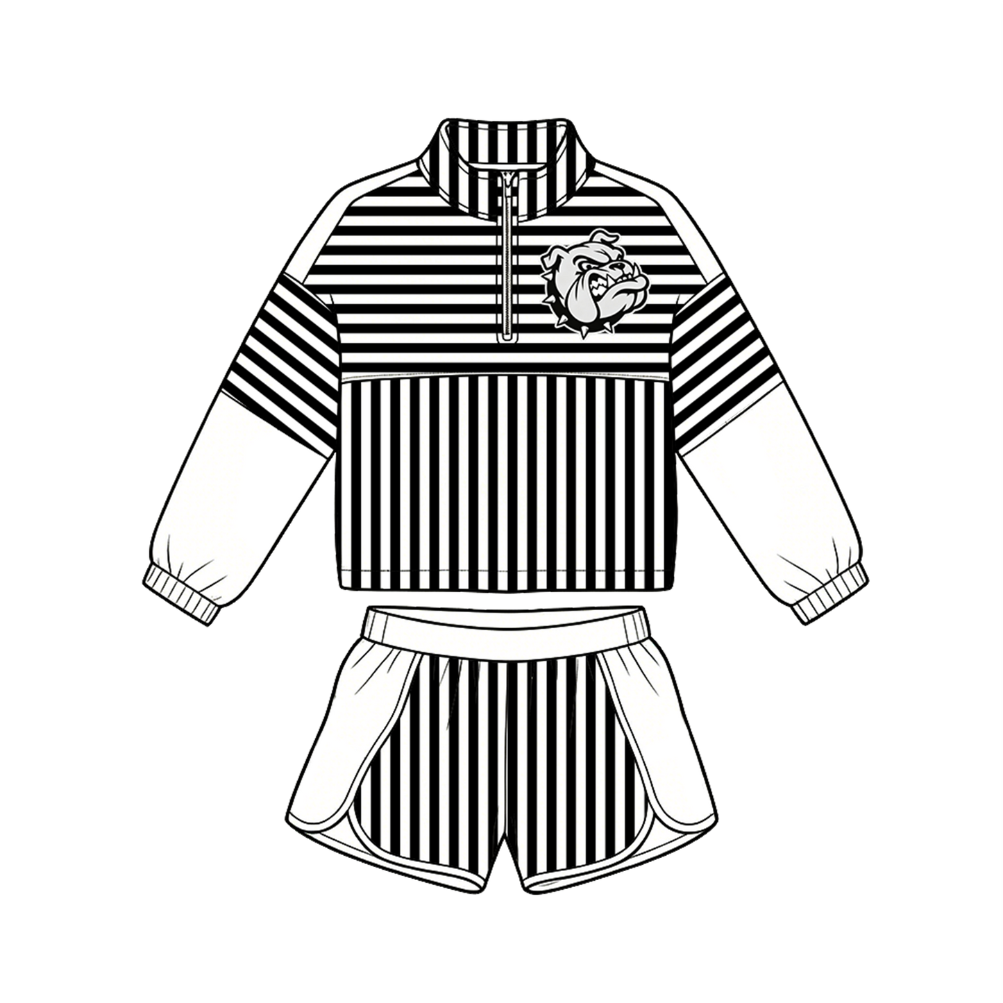custom moq 5 mix size MSD073011 Baby Kids Stripe Print Zip Pullover Shorts Team Clothes Set