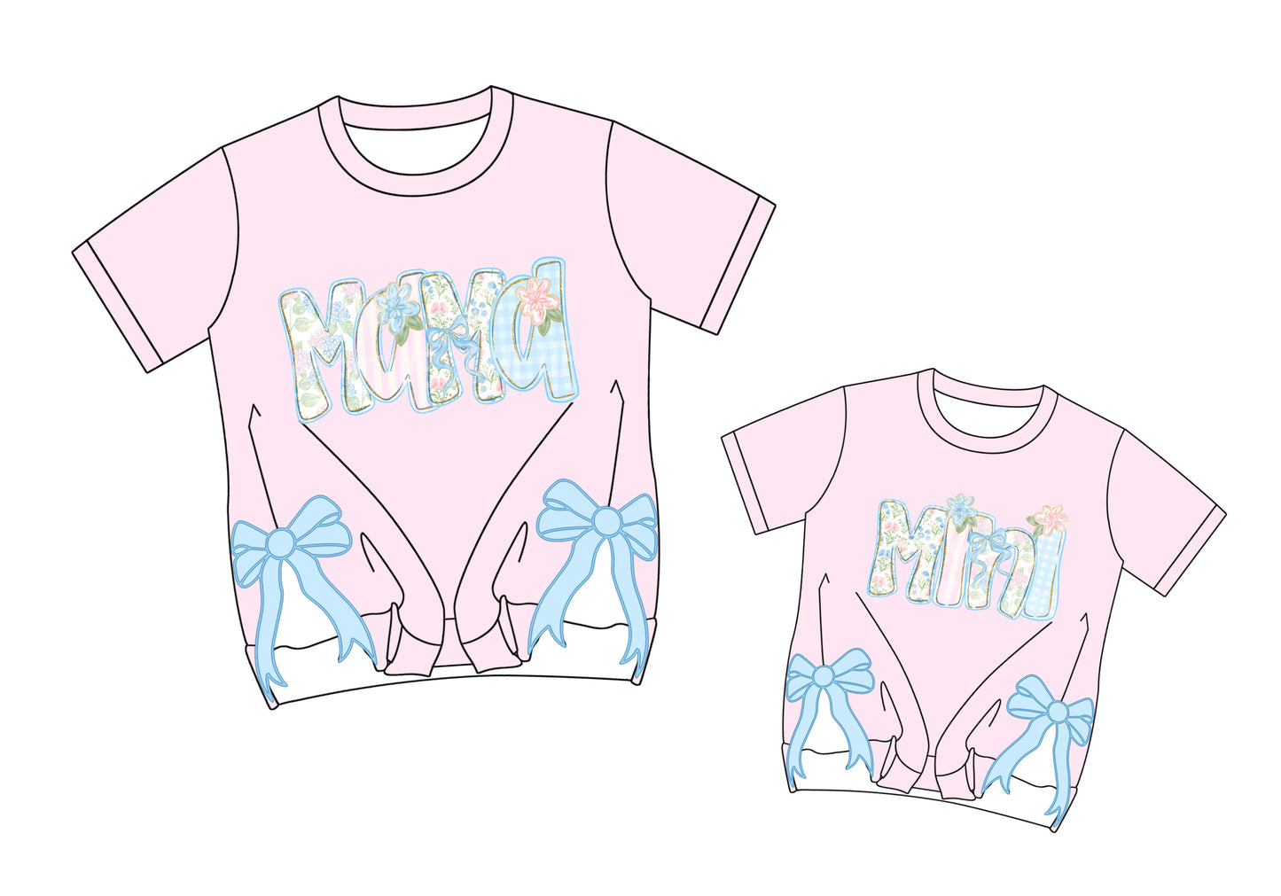 3.16 Custom moq 5 mix size Sibling Mom And Me Pink Short-Sleeved Top Summer Clothing