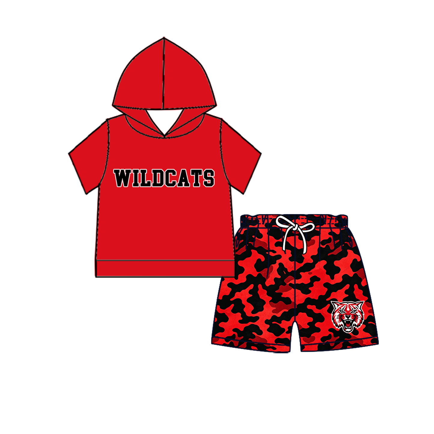 custom moq 5 mix size MSD070406 Baby Kids Long Sleeve Hooded Top And Camo Elastic Waist Shorts Clothes Set