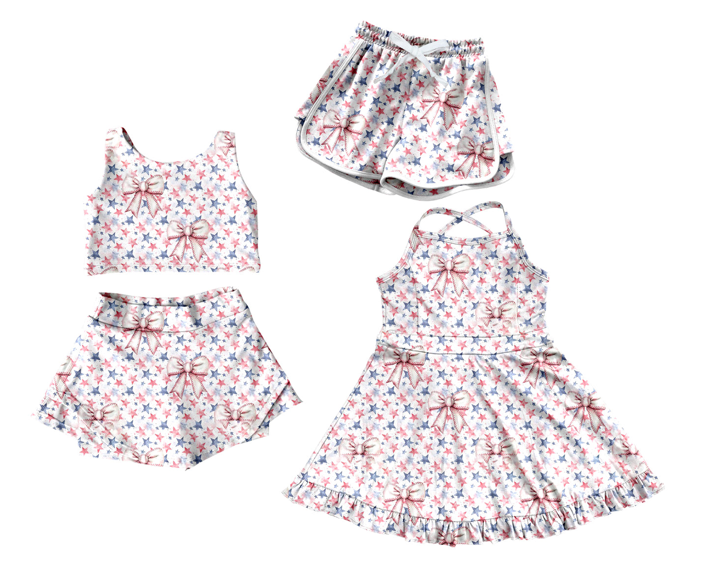 25.5.22 custom each style moq 5eta 4-6week Sibling Sister bow stars baby girls clothes Short sleeve shorts skirts sets and dress and shorts match family design