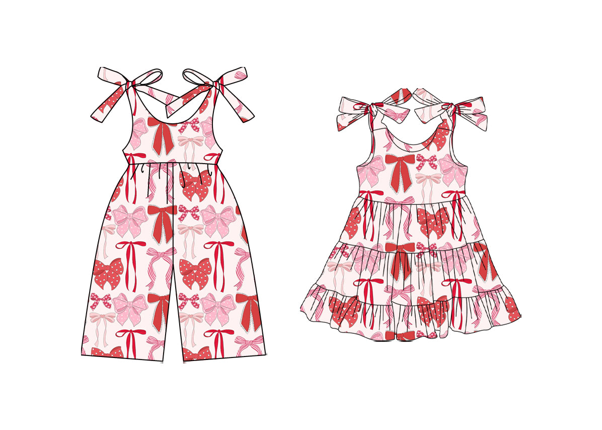 25.10.13 custom each style moq 5 eta 6-8week Sibling Sisters bow baby girl long sleeve dress and jumpsuit match family design