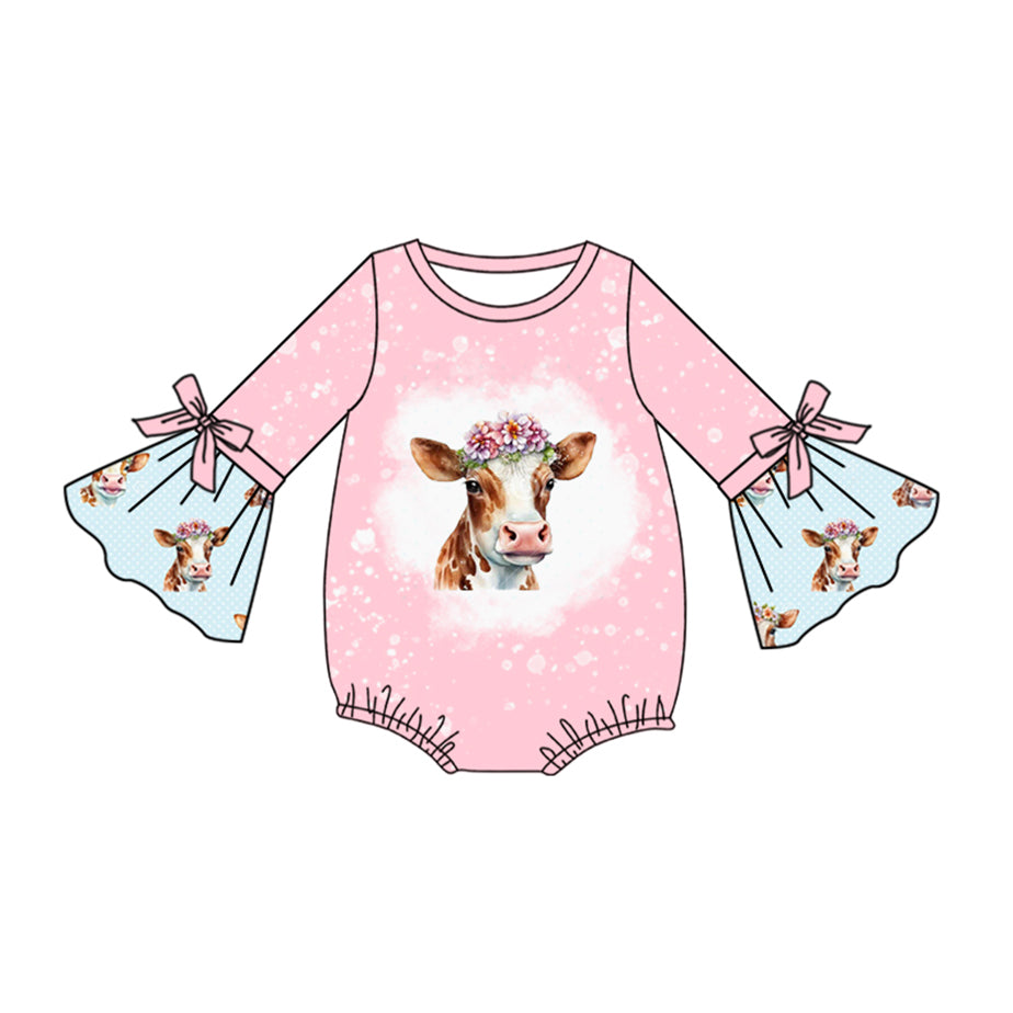 8.31 custom each style moq 5eta 4-6week Sibling Sister cow head pink baby girls sets and rompers match family design