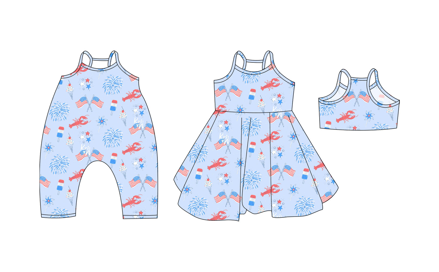 3.19 custom each style moq 5eta 4-6week Sibling Sisters flag lobster baby girl short sleeve dress and rompers match family design