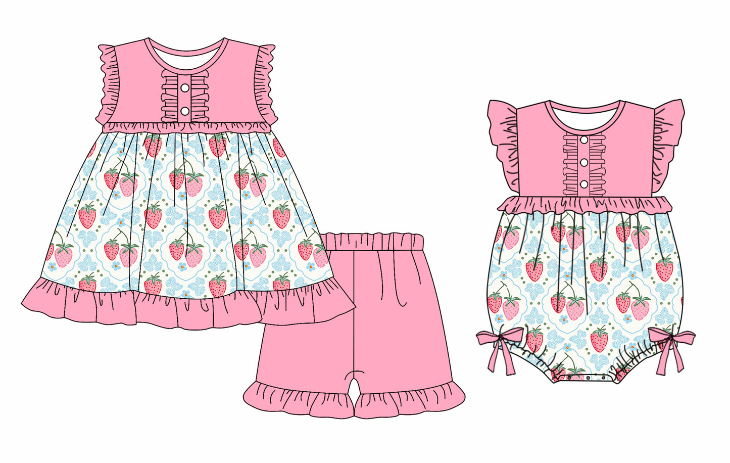 Custom moq 5 mix size Sibling Baby Girl's Pink Sleeveless Top And Shorts Set Cute Romper for Summer