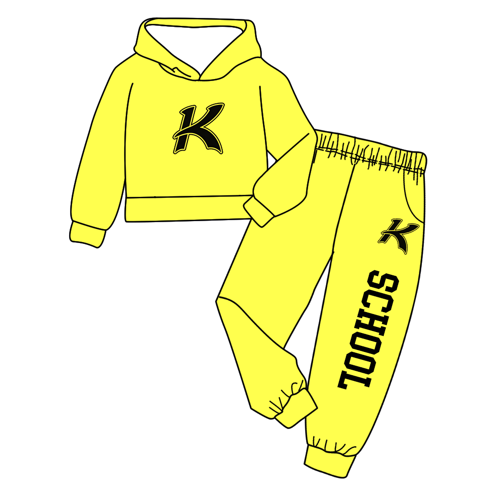 custom moq 5 mix size MSD072206 Baby Kids Letter Print Long Sleeve Hooded Top Matching Trousers Two Piece Team Clothes Set