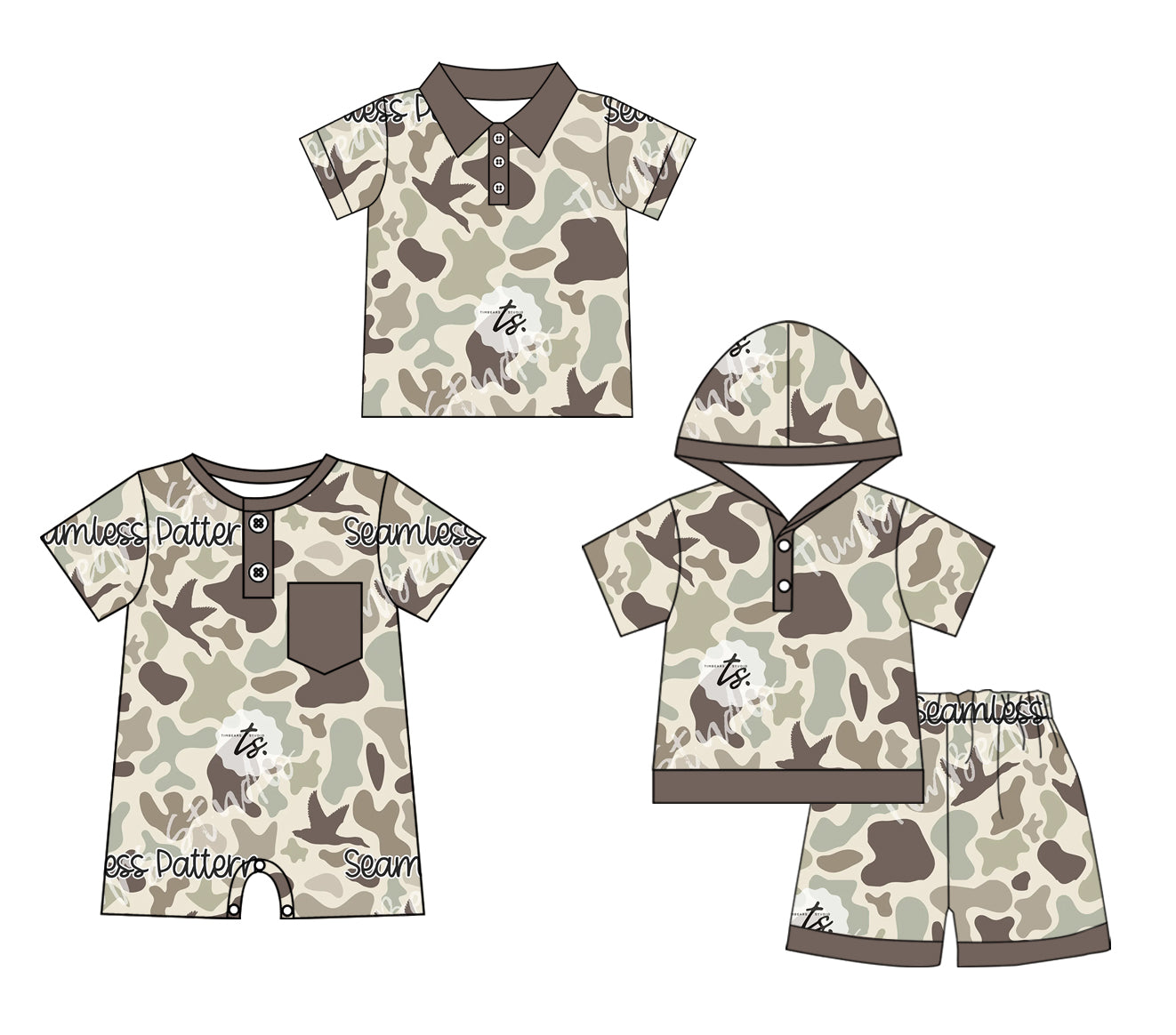 3.4 custom each style moq 5eta 4-6week Sibling Sister camouflage baby girl sets and boy rompers and top match family design