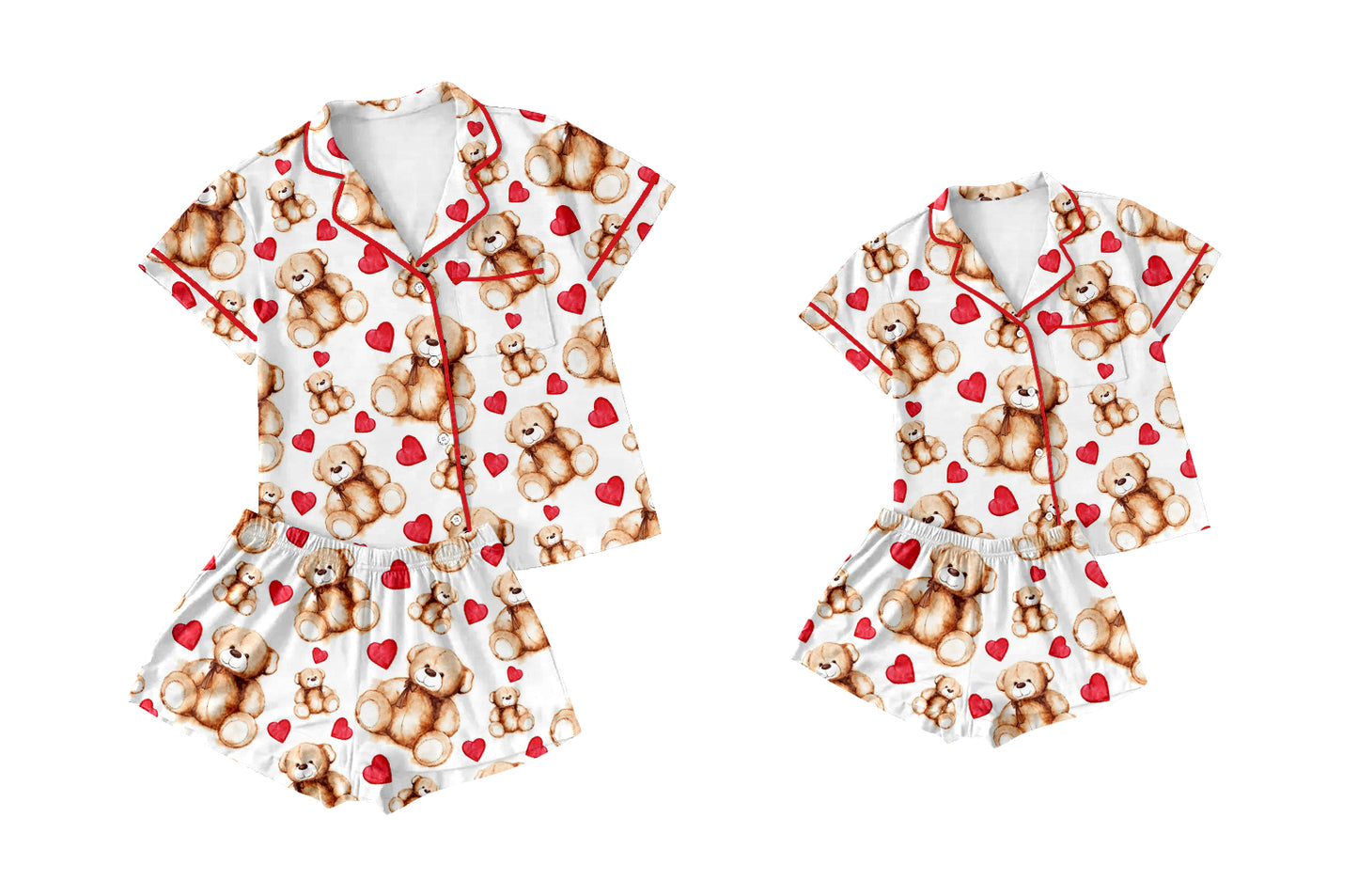 11.29 custom each style moq 5eta 4-6week Sibling Sister bear love baby boys short sleeve shorts sets and adult sets match design