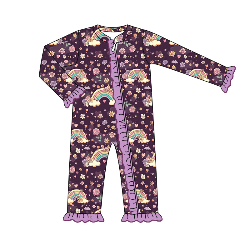 7.31 custom each style moq 5eta 4-6week Sibling Sister rainbow floral purple baby girls sets and dress and rompers match family design