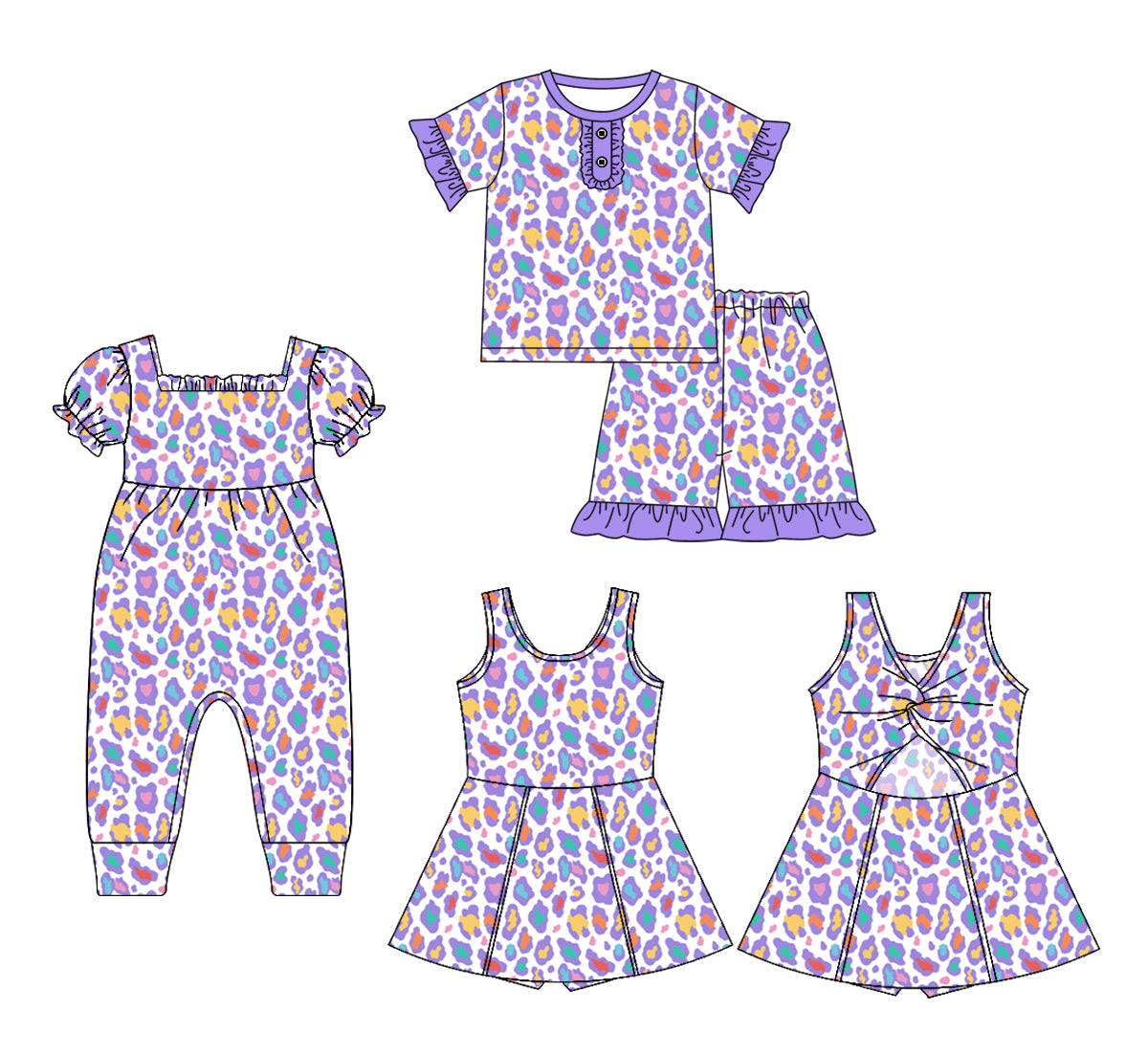 2.17 custom each style moq 5eta 4-6week Sibling Sister leopard baby girl short sleeve shorts sets and dress and romper match design