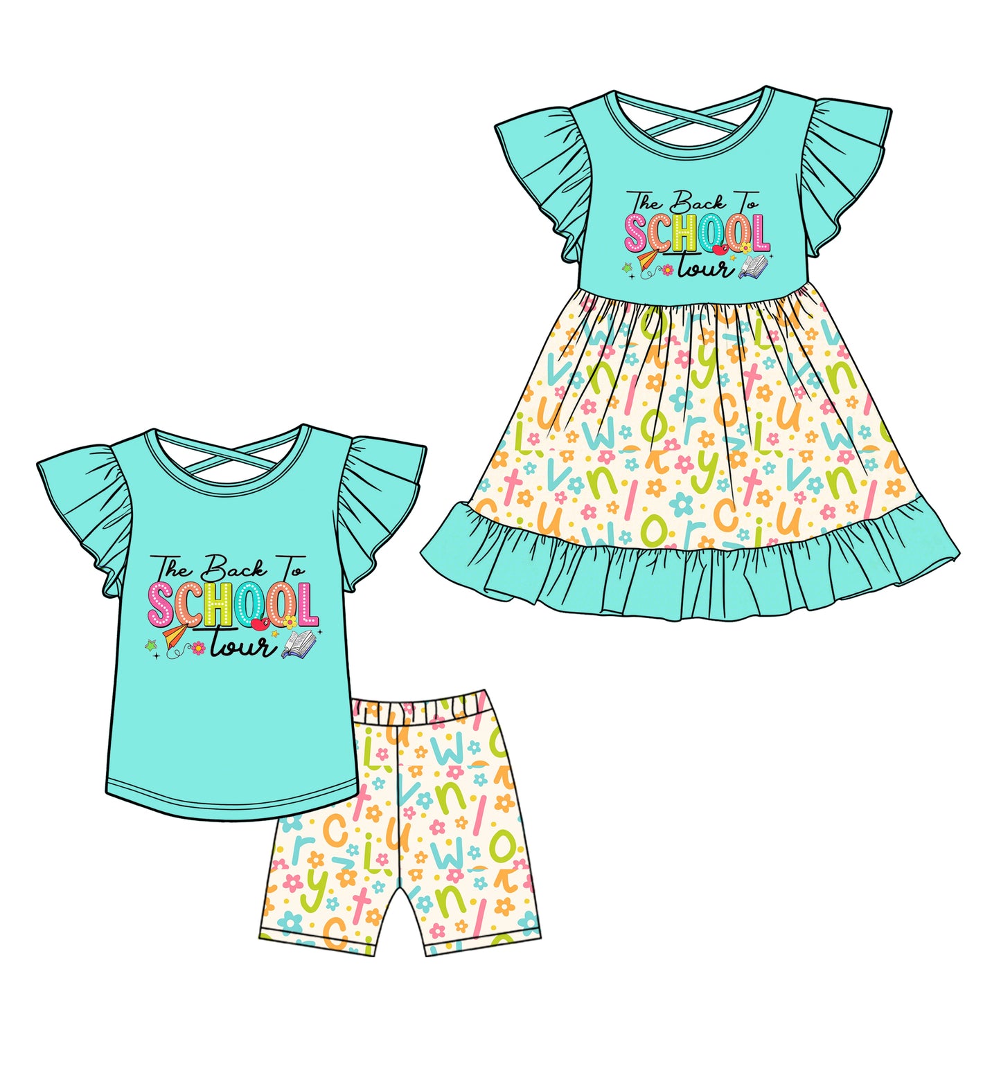 25.12.24 custom each style moq 5 eta 6-8week Sibling Sister SCHOOL baby short sleeve shorts sets and dress match design