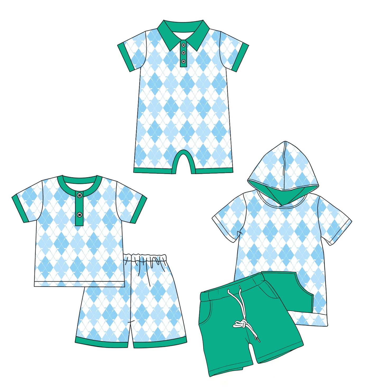 3.4 Custom moq 5 mix size Sibling baby boy short sleeve shorts sets 2 and rompers match family design