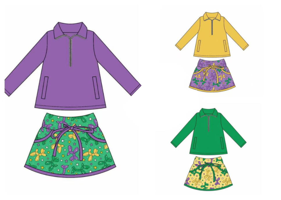 custom each style moq 5 eta 4-6week Sibling Sisters baby girl long sleeve skirts sets 3-25.8.14