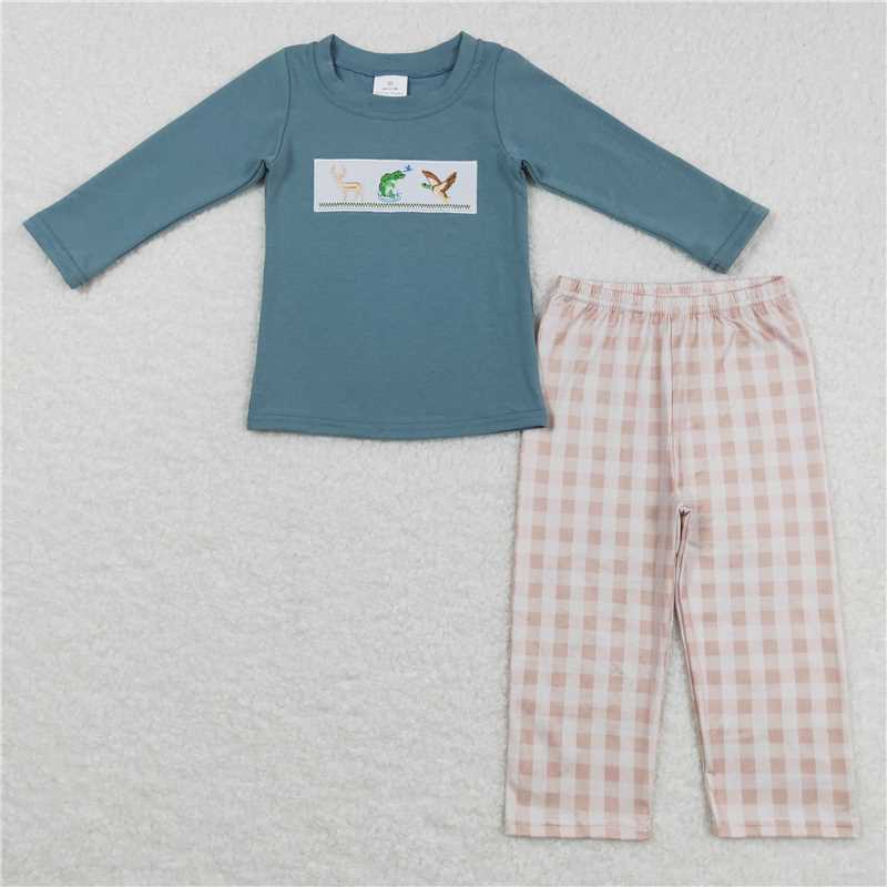 RTS NO MOQ(In Stock) Baby Boys embroidery Top Pants Outfits Sets