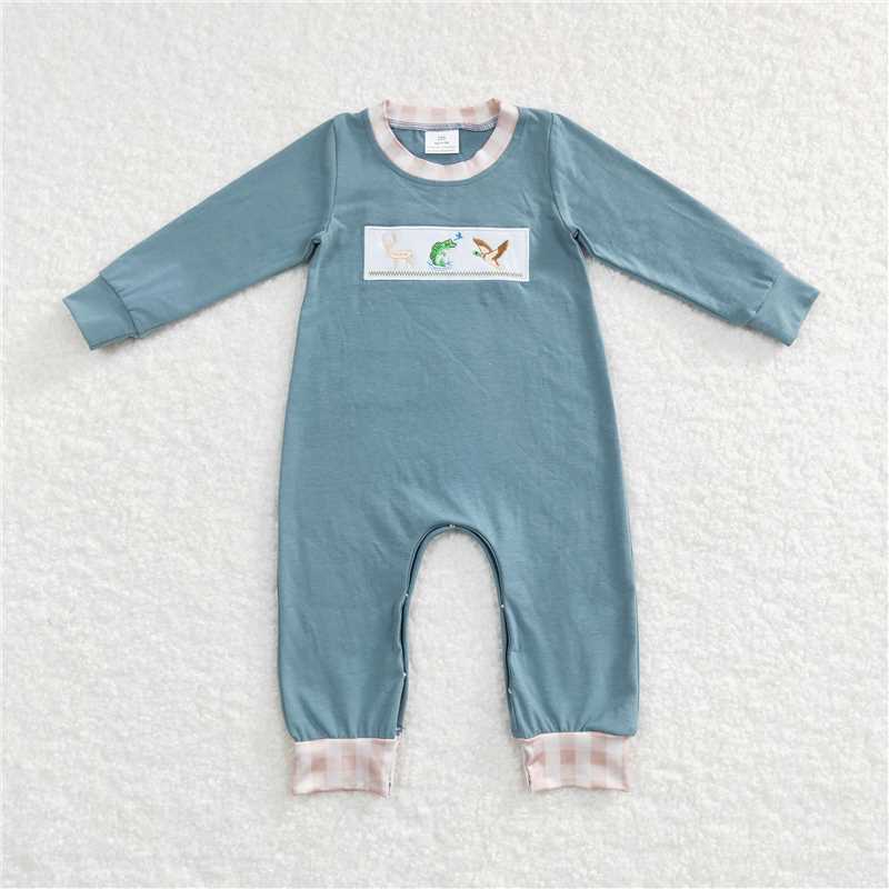 RTS NO MOQ(In Stock) LR0728 Baby boy clothes long-sleeved bodysuit with embroidered