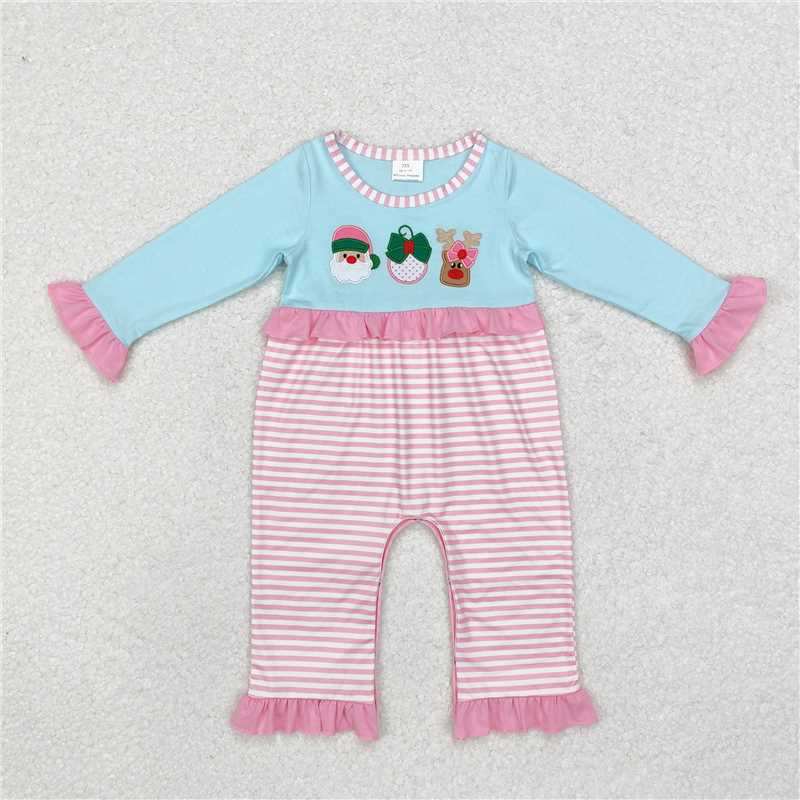 RTS NO MOQ(In Stock) LR1476 Embroidered Christmas long-sleeved jumpsuit
