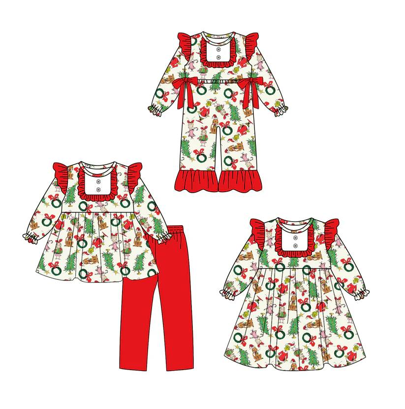 Custom moq 5 each style eta 6-7weeks baby girl clothes Christmas long sleeve pants sets and romper and dress -25.8.25