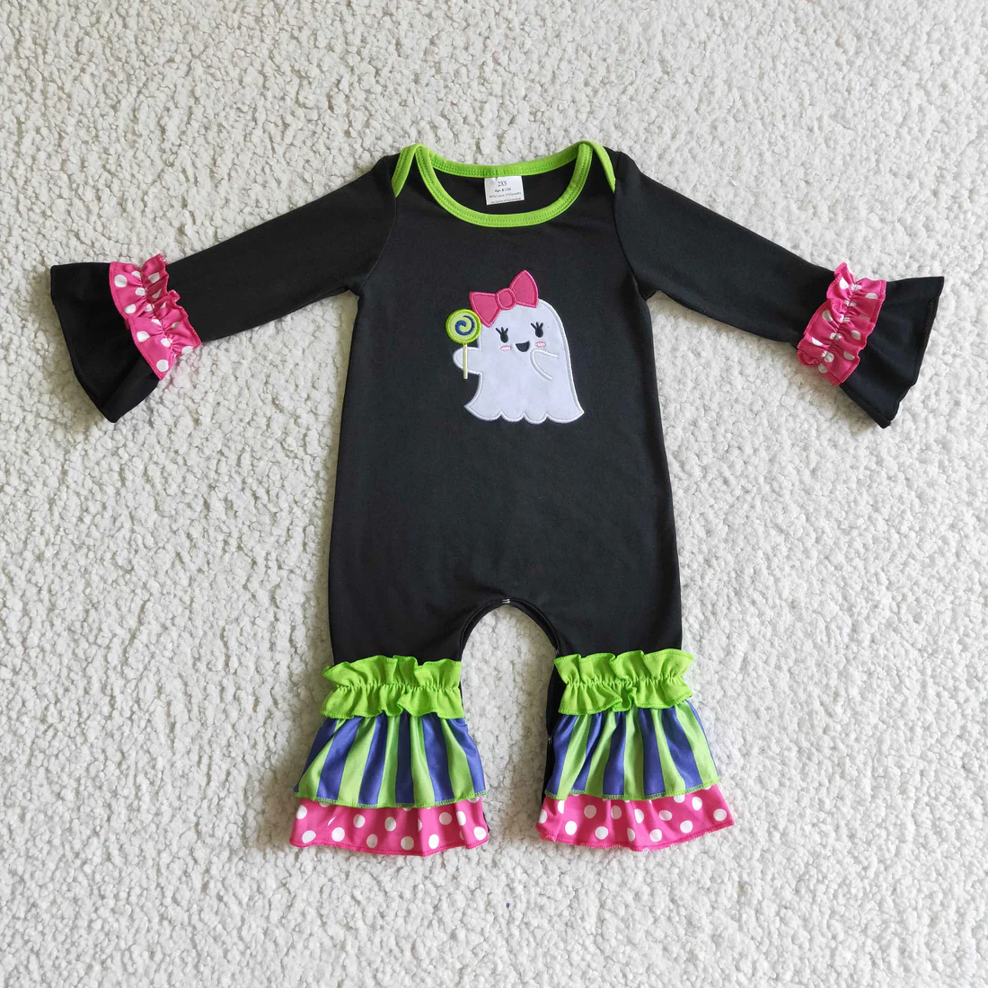 RTS NO MOQ Sibling Baby girls clothes embroidery halloween long-sleeved trousers suit & rompers