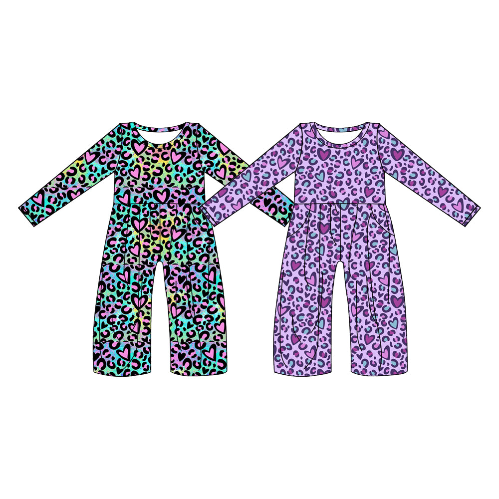 25.9.25 custom each style moq 8 eta 6-8week Sibling Sisters love leopard baby girl long sleeve jumpsuits 2 match family design