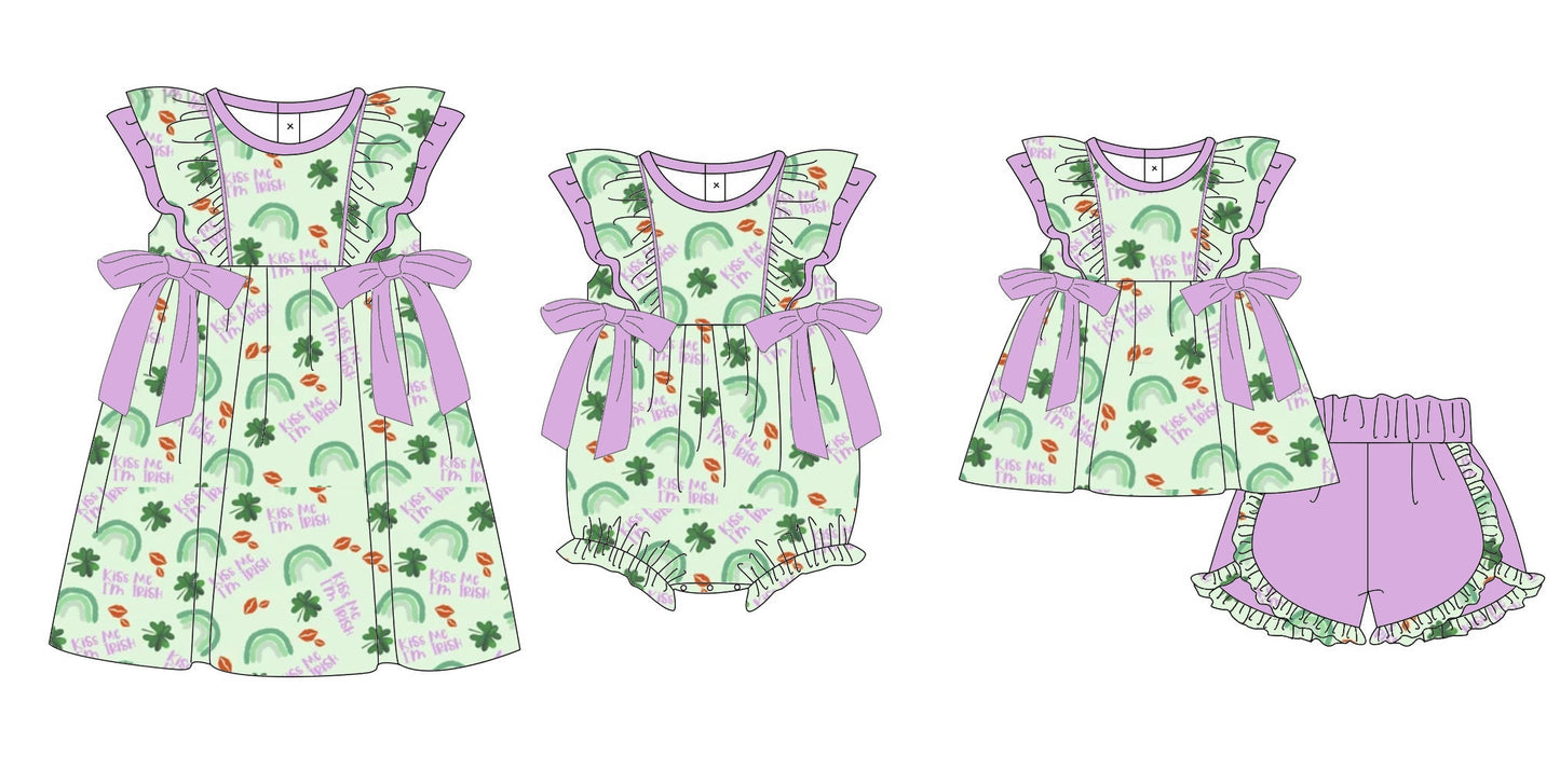 11.11 custom each style moq 5eta 4-6week Sibling Sister KISS baby girl short sleeve shorts sets and dress and rompers match family design