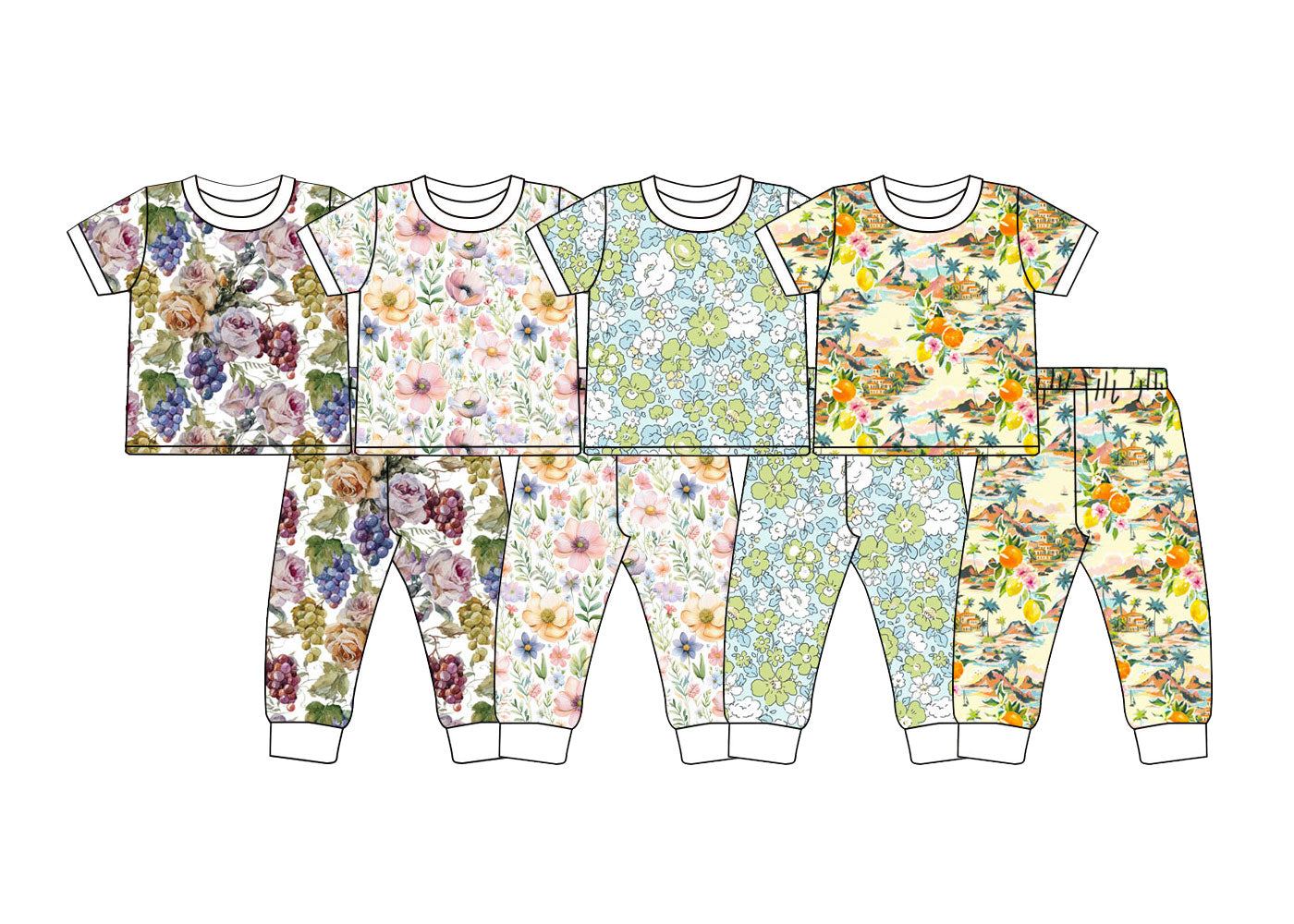 25.11.5 custom each style moq 5 eta 6-8week Sibling Sister floral baby boy short sleeve pants sets 4 match family design