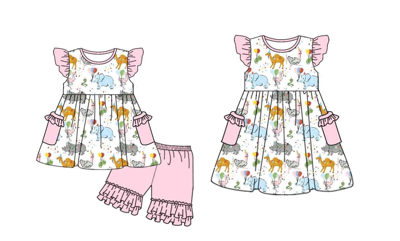 3.27 custom each style moq 5eta 4-6week Sibling Sister animal baby girl short sleeve shorts sets and dresses match design