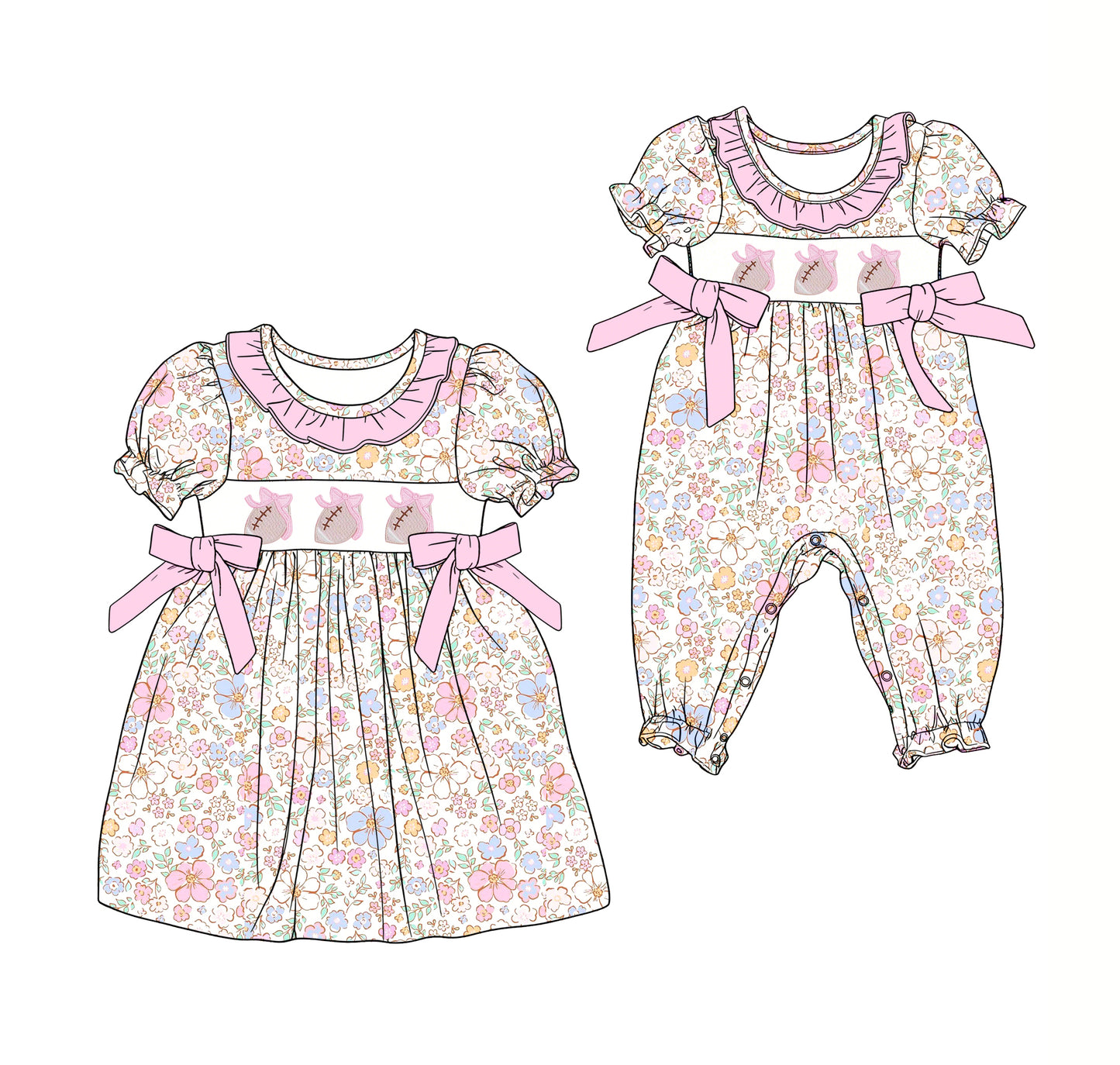 25.12.11 custom each style moq 5 eta 6-8week Sibling Sister rugby bow floral baby short sleeve romper and dress match design