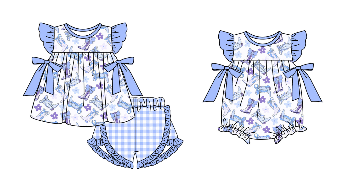2.11 custom each style moq 5eta 4-6week Sibling Sister boot floral baby girls short sleeve shorts sets and romper match design