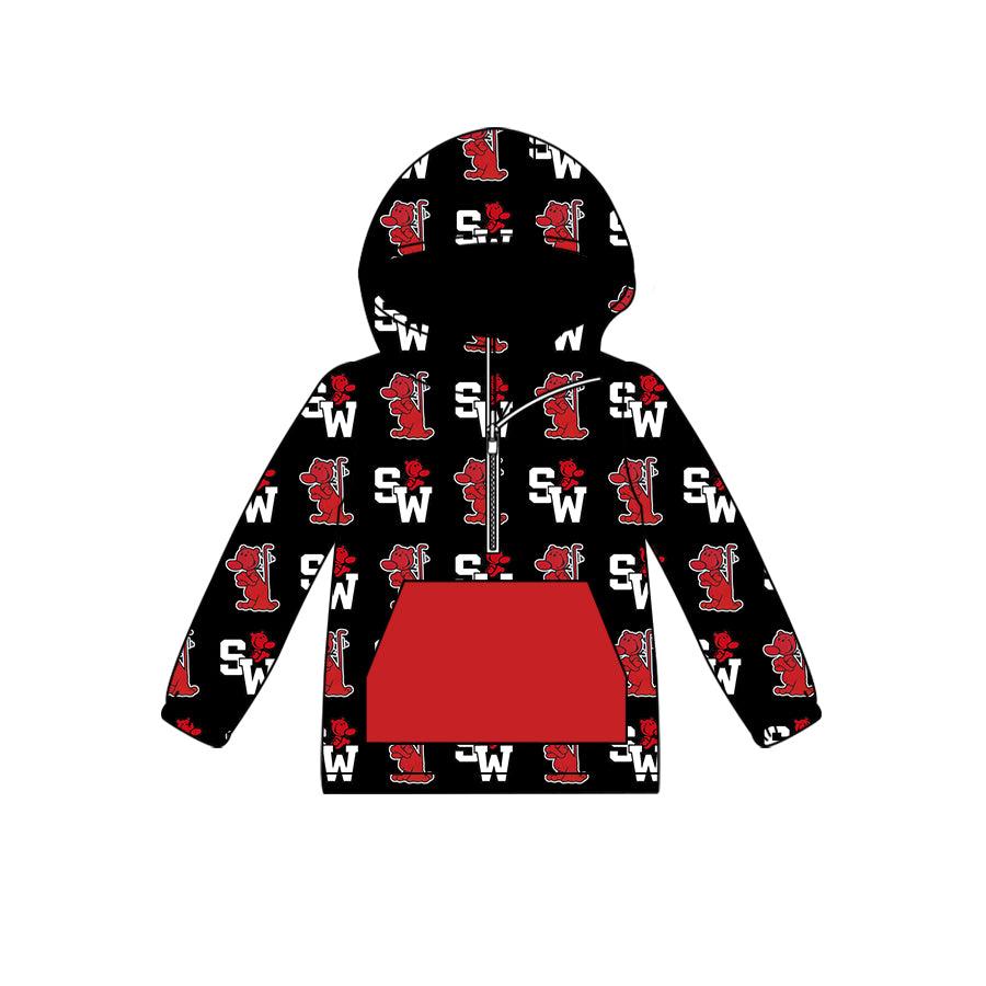custom moq 3 eta 6-7weeks Red and Black Long Sleeve Zipper Pocket Hood Pullover