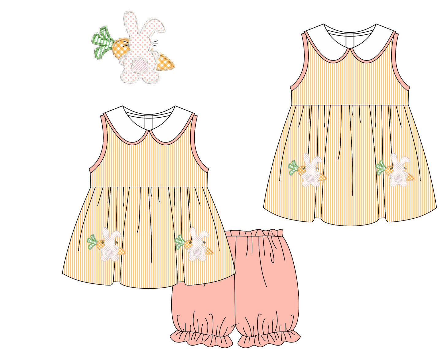 11.21 custom each style moq 5eta 4-6week Sibling Sister easter rabbit baby girl short sleeve shorts sets and dresses match design