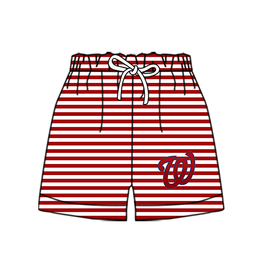 Custom moq 5 mix size milk silk summer teams Baby Red Striped Drawstring Shorts for Children Elastic Waist Kids Summer Shorts