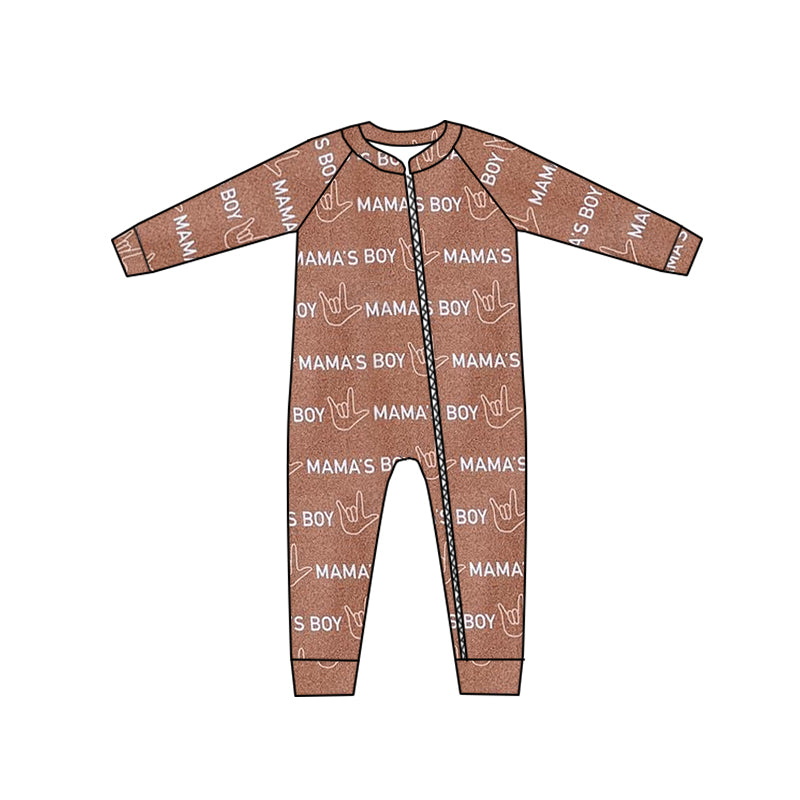 4.27custom moq 5 eta 4-5weeks MAMA'S BOY prints brown baby romper