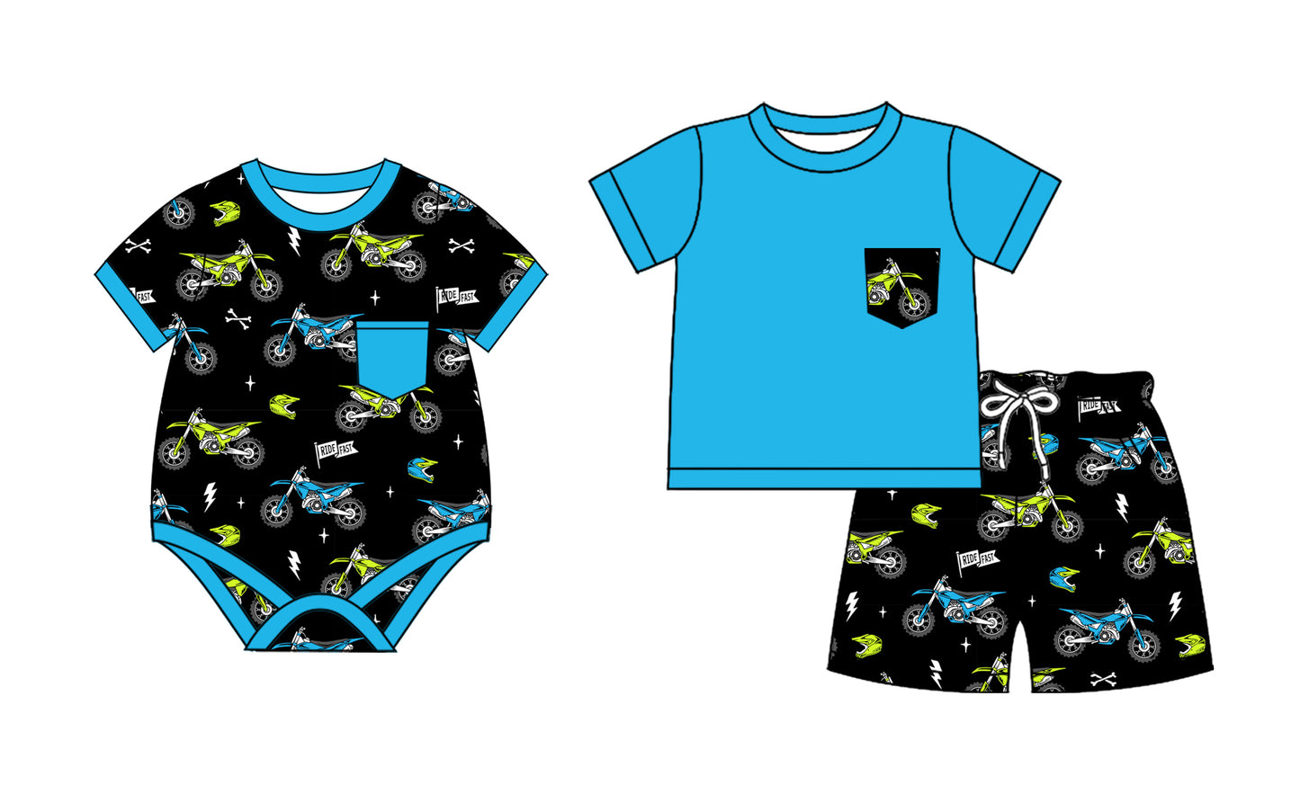 2.20 custom each style moq 5eta 4-6week Sibling Sister Motorcycle baby girls short sleeve shorts sets and romper match design