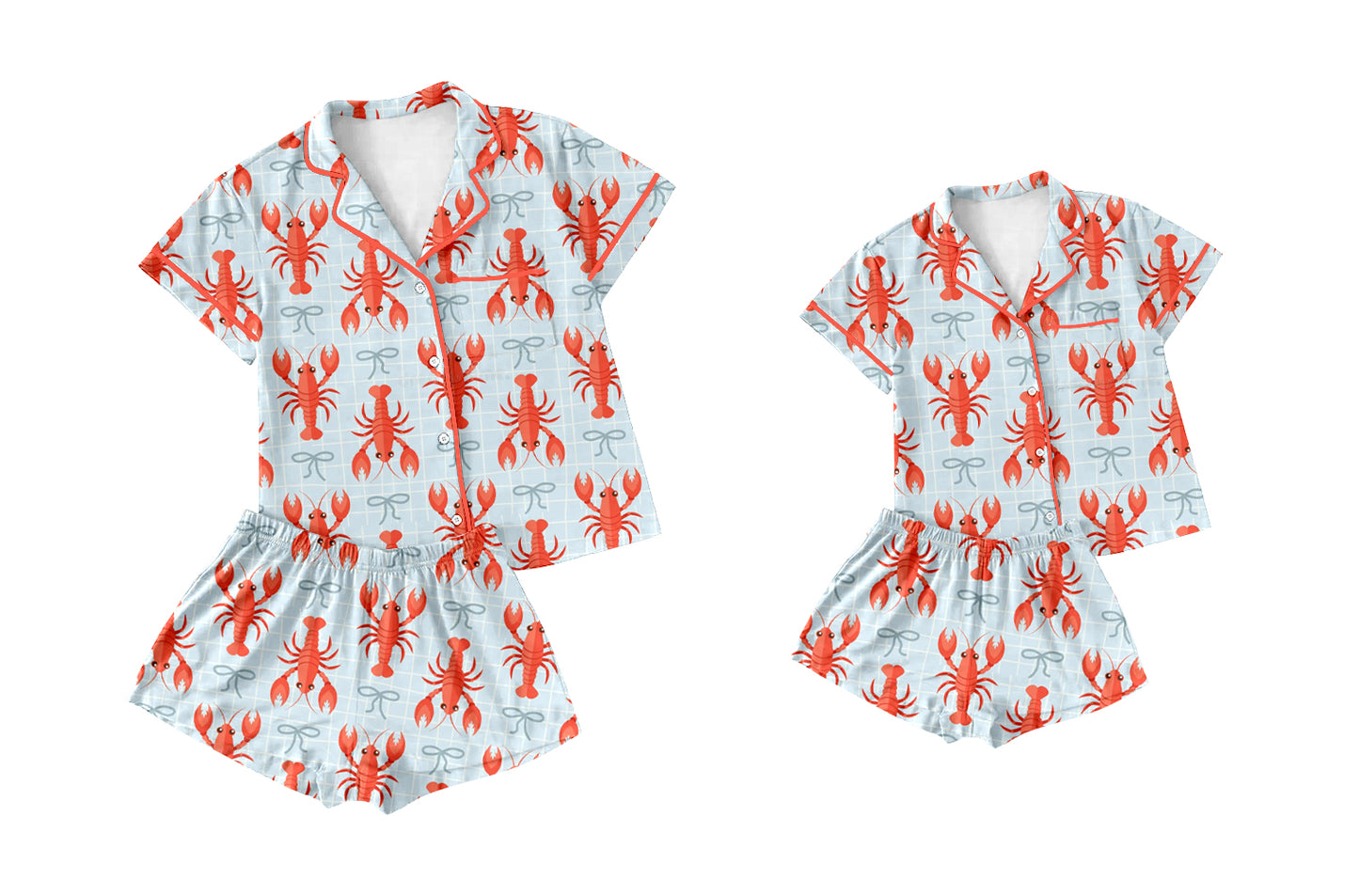 25.9.30 custom each style moq 5eta 4-6week Sibling Sister lobster bow baby short sleeve shorts sets and adult set match design