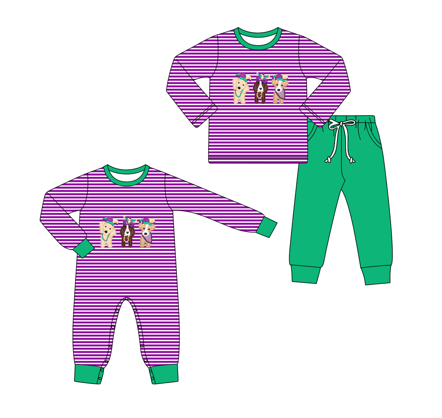 25.11.14 custom each style moq 5 eta 6-8week Sibling Sisters mardi gras puppy baby boy clothes long sleeve pants sets and romper match family design
