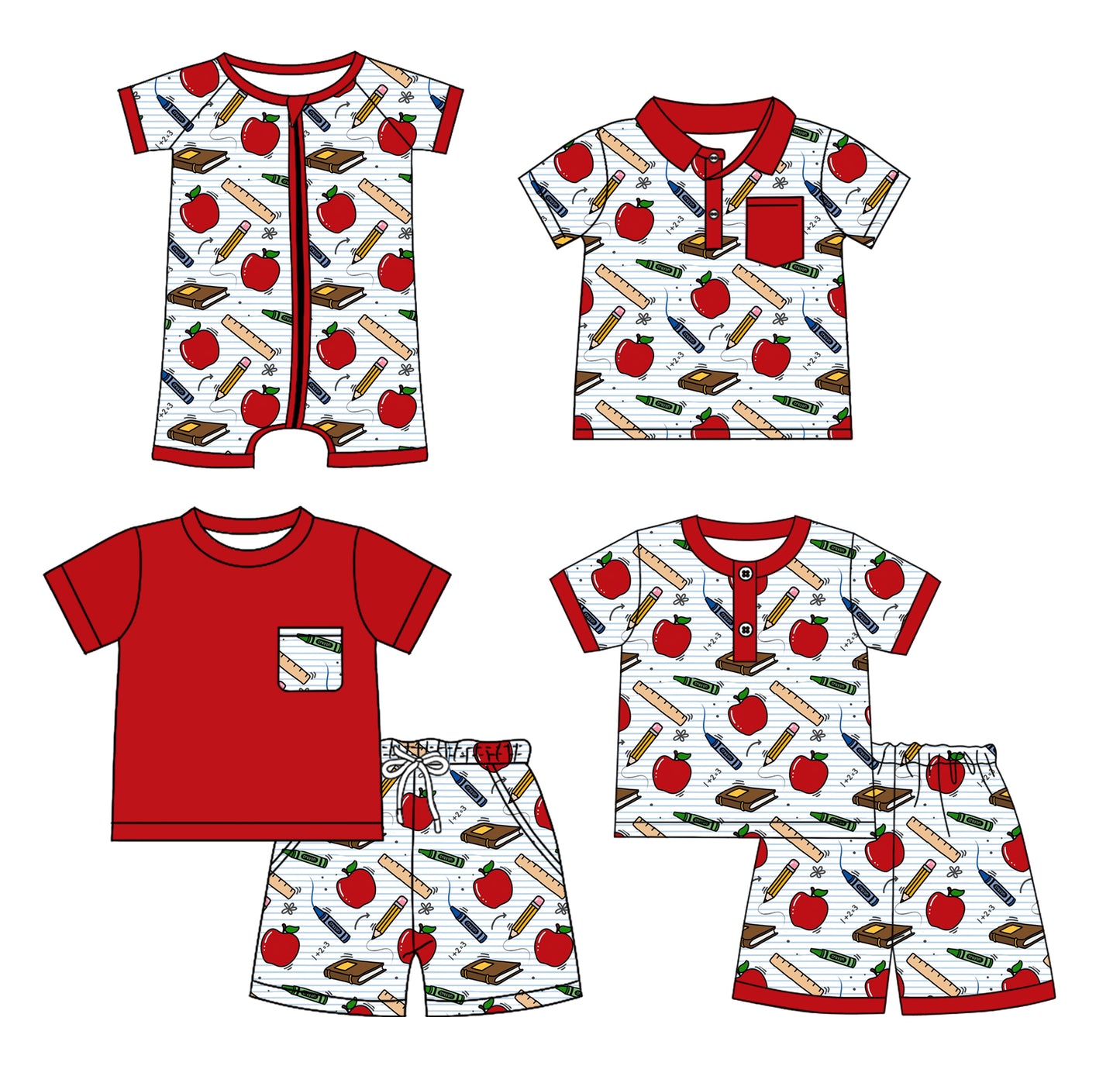2.19 custom each style moq 5eta 4-6week Sibling Sister back to school baby girl sets 1 and sets 2 and boy rompers and top match family design
