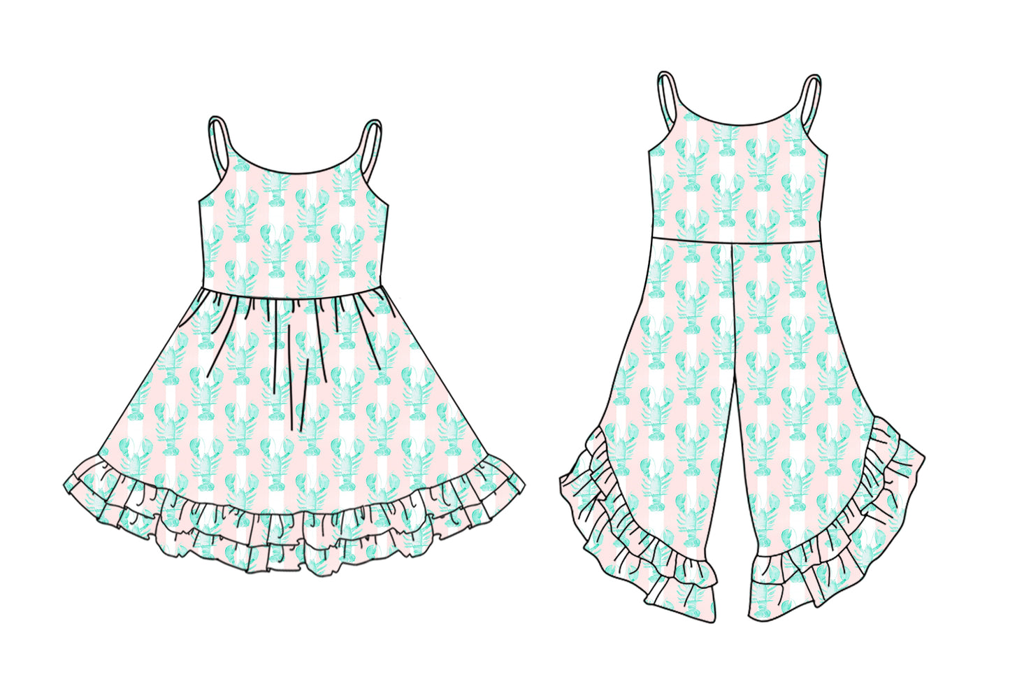 25.12.4 custom each style moq 5 eta 6-8week Sibling Sister crayfish baby girl clothes suspender jumpsuit and dress match design