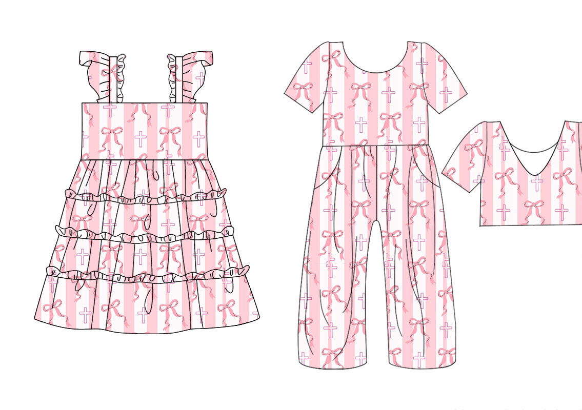 25.10.20 custom each style moq 5 eta 6-8week Sibling Sisters easter bow baby girl long sleeve dress and jumpsuit match family design
