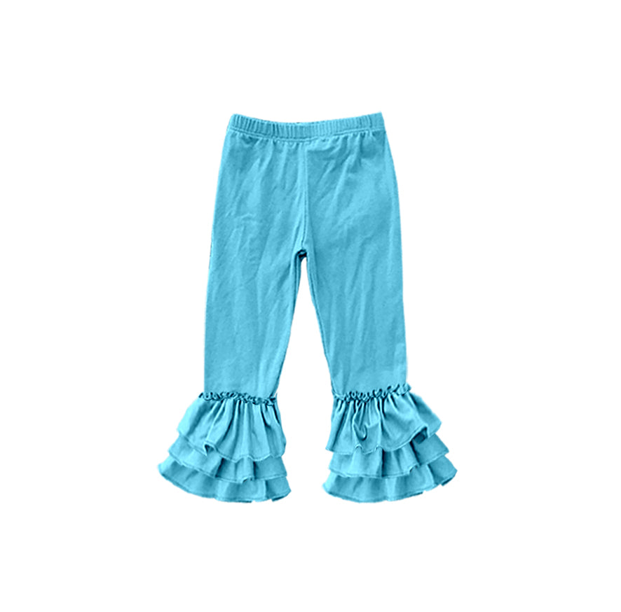 custom moq 5 girls icing cotton pants Lake Blue three-tiered ruffled trousers