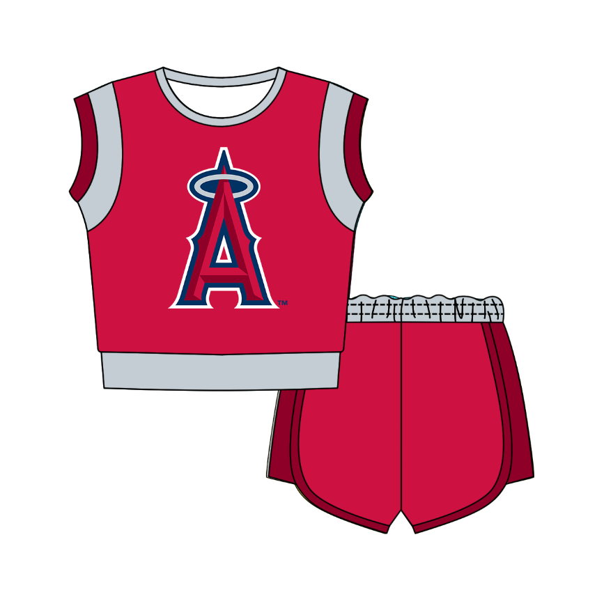 Custom moq 5 mix size milk silk summer teams Red Sleeveless O-Neck Top And Shorts Set Cute And Comfortable Kids' Outfit