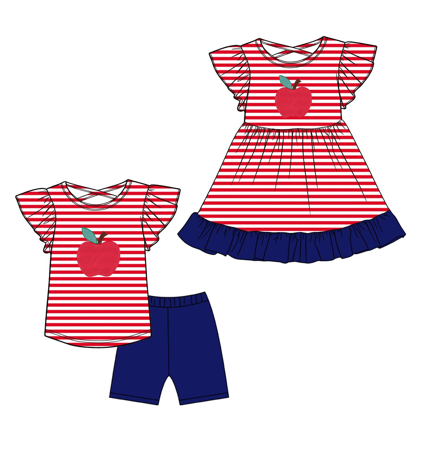 25.12.24 custom each style moq 5 eta 6-8week Sibling Sister apple baby short sleeve shorts sets and dress match design