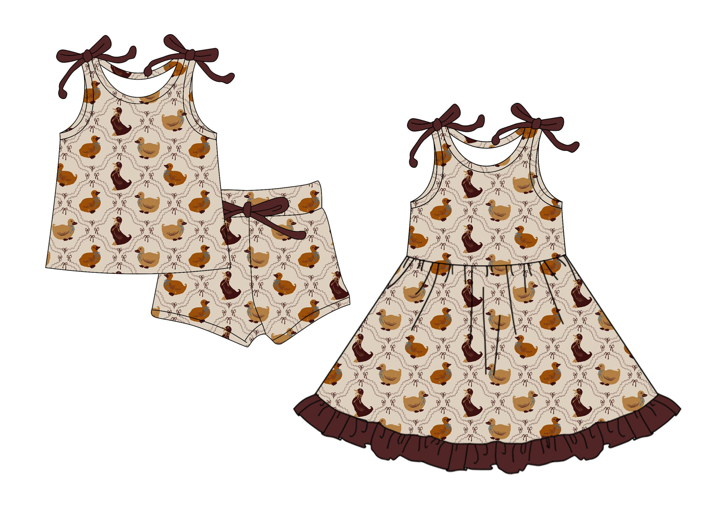 26.1.22 custom each style moq 5 eta 6-8week Sibling Sister duck baby short sleeve shorts sets and dress match design