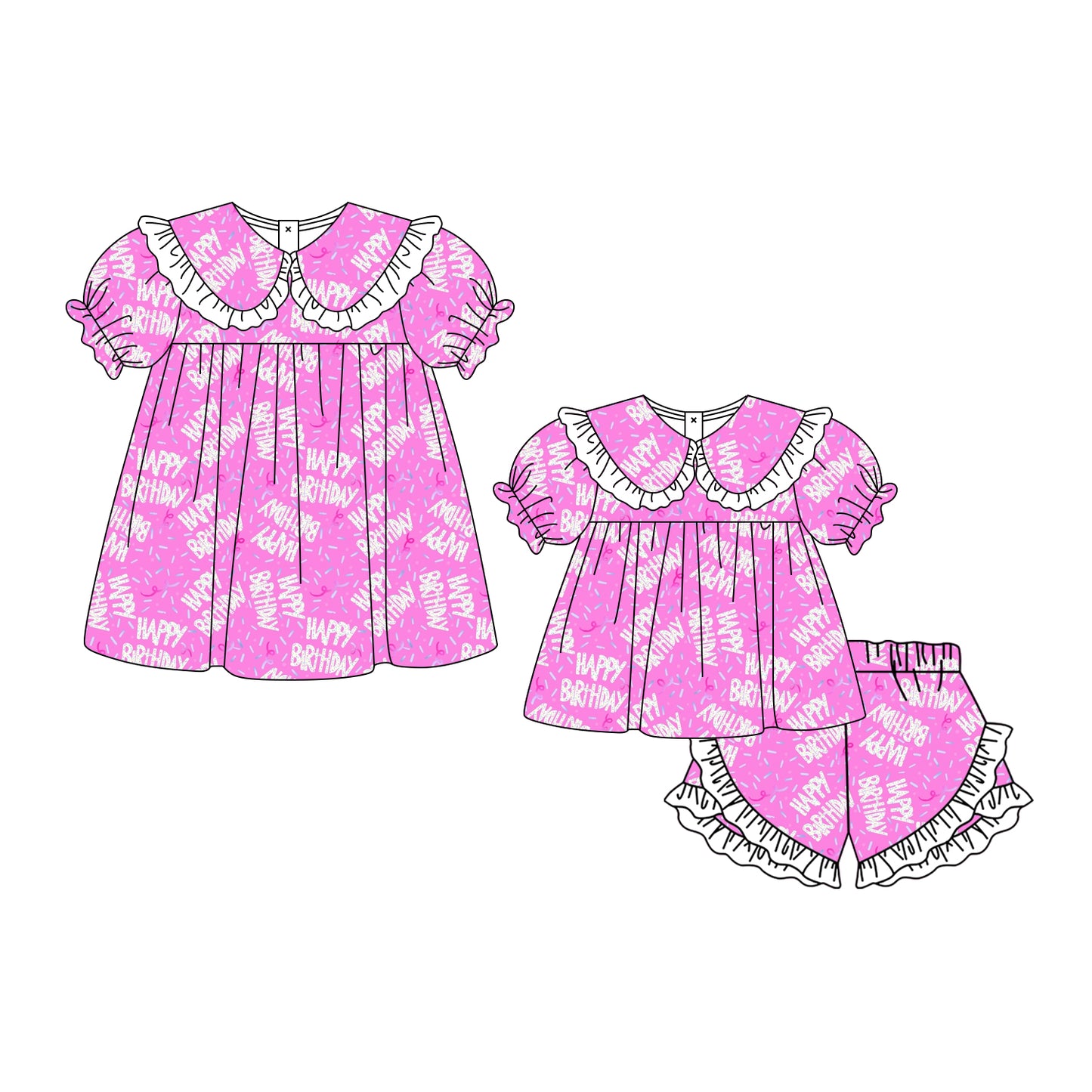 3.5 Custom moq 5 mix size Sibling Baby Girl's Pink Short-Sleeved Top And Ruffle Short Set Cute Dress for Summer