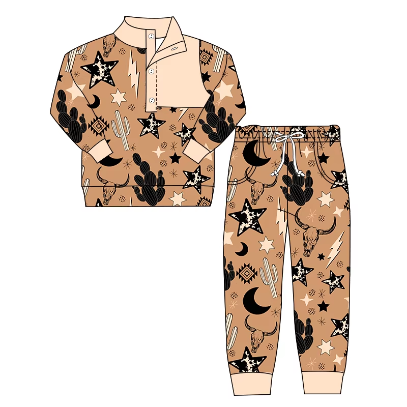 Custom moq 5 mix size milk silk summer baby boy clothes cow head long sleeve pants sets-25.8.15